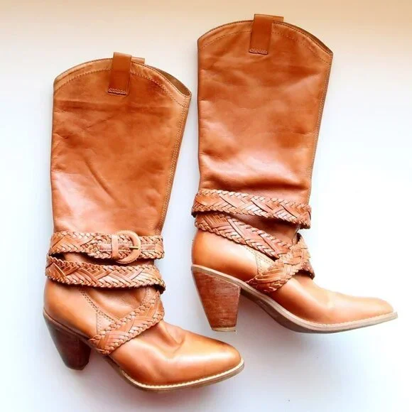 Roots Brazilian Almond Toe Block Heel Western Cowgirl Tall Riding Boots Size 8 - Picture 2 of 16